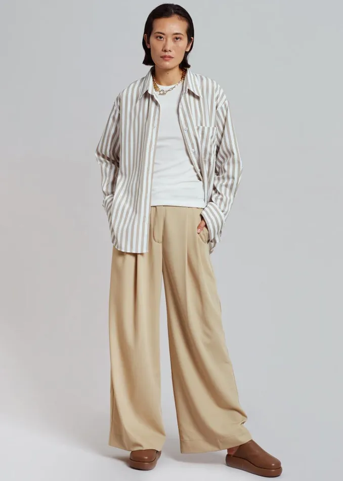 The Frankie Shop Lui Stripe Shirt 8211 Sand Women Clothing