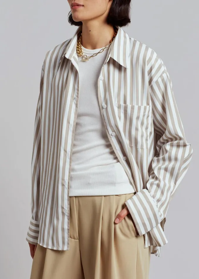 The Frankie Shop Lui Stripe Shirt 8211 Sand Women Clothing