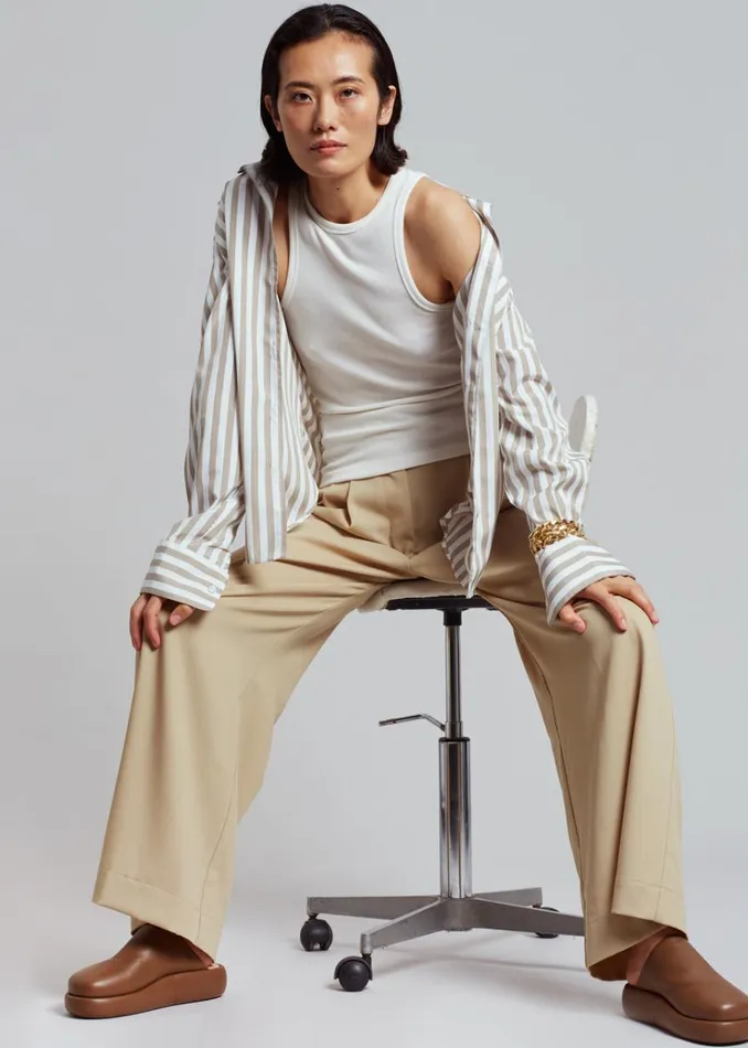 The Frankie Shop Lui Stripe Shirt 8211 Sand Women Clothing