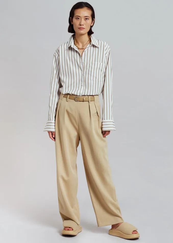 The Frankie Shop Lui Stripe Shirt 8211 Sand Women Clothing