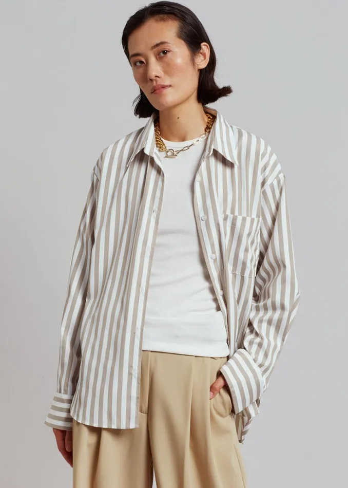 The Frankie Shop Lui Stripe Shirt 8211 Sand Women Clothing