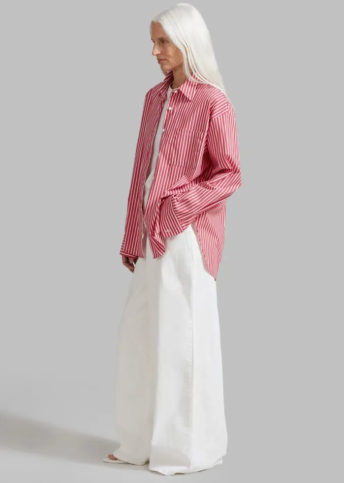 The Frankie Shop Lui Thin Stripe Shirt 8211 Red Stripe Women Clothing