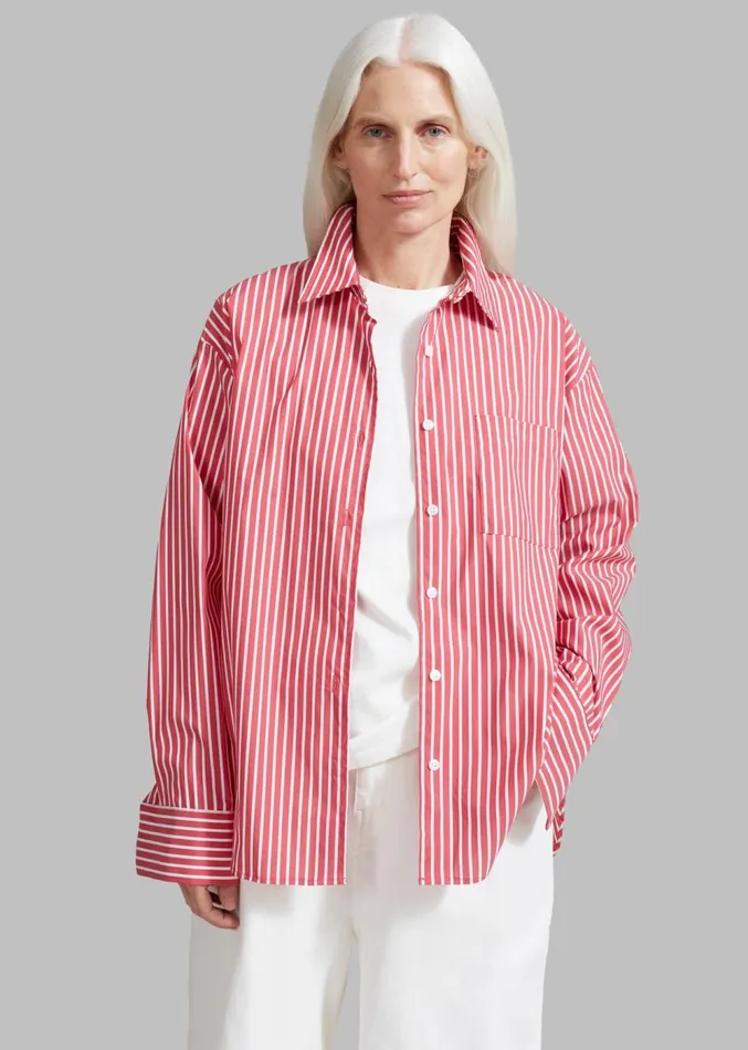 The Frankie Shop Lui Thin Stripe Shirt 8211 Red Stripe Women Clothing