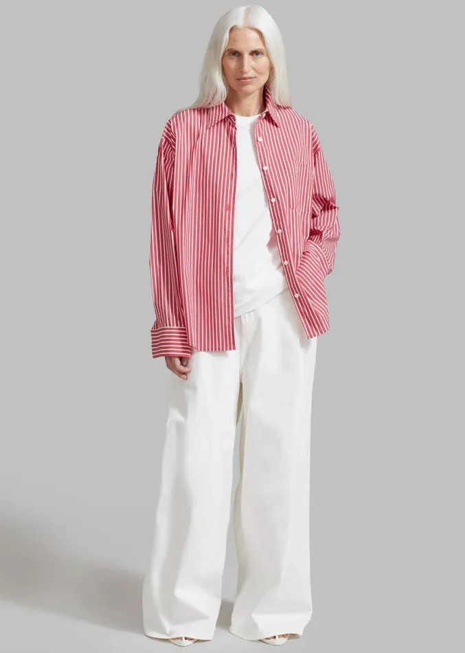 The Frankie Shop Lui Thin Stripe Shirt 8211 Red Stripe Women Clothing