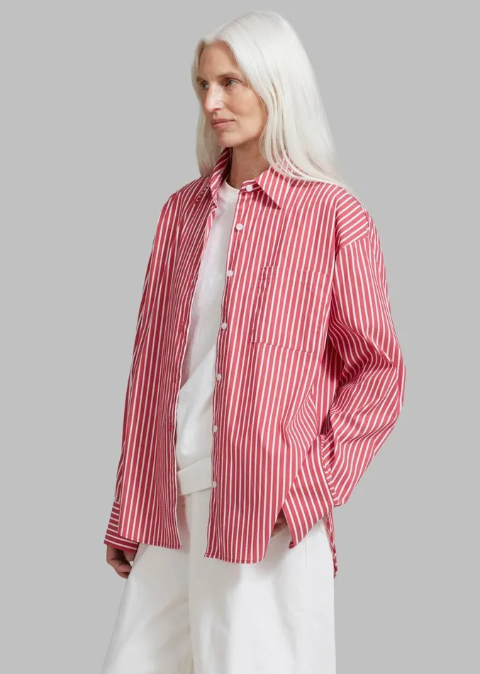 The Frankie Shop Lui Thin Stripe Shirt 8211 Red Stripe Women Clothing