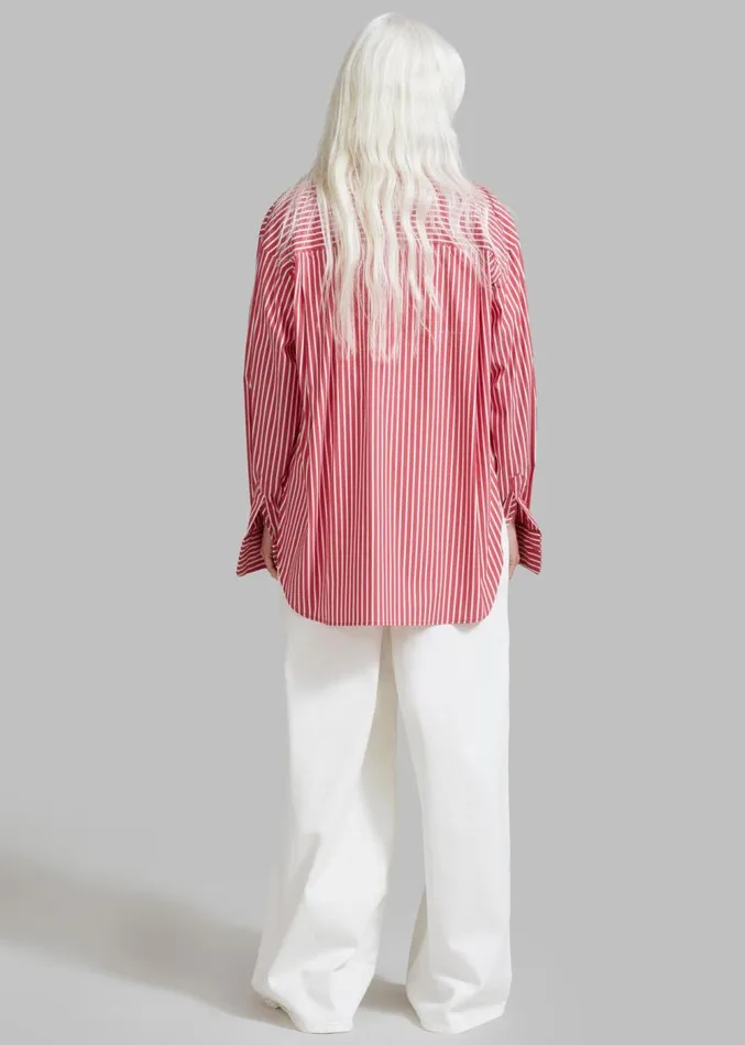 The Frankie Shop Lui Thin Stripe Shirt 8211 Red Stripe Women Clothing
