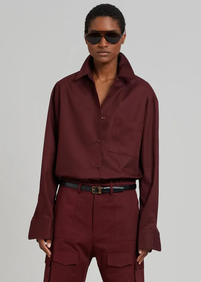 The Frankie Shop Lui Twill Overshirt 8211 Burgundy Women Clothing