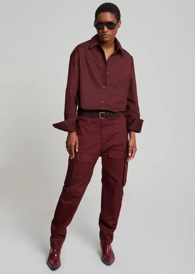 The Frankie Shop Lui Twill Overshirt 8211 Burgundy Women Clothing