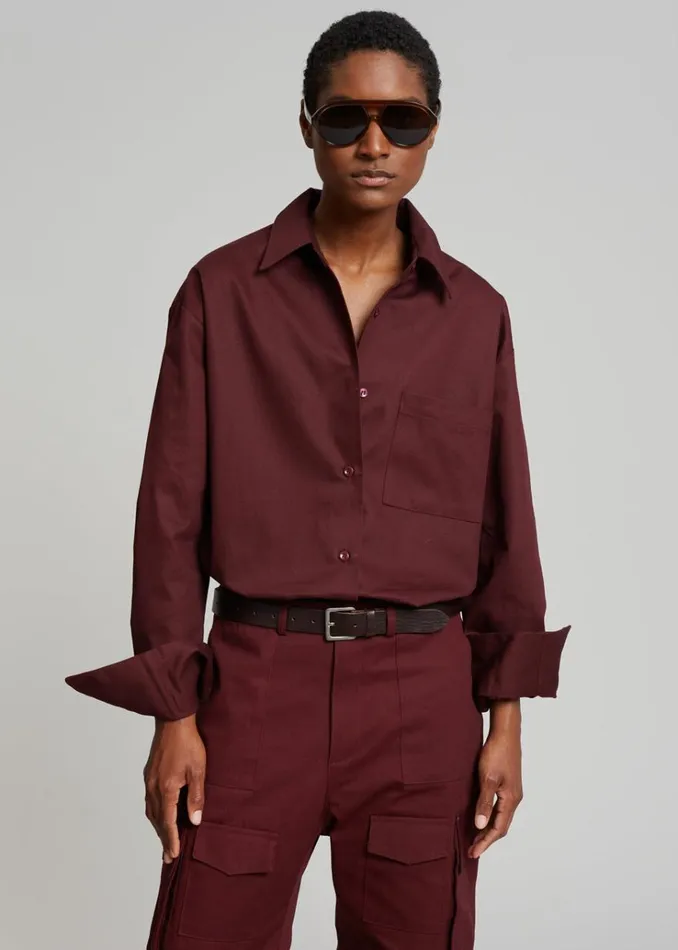 The Frankie Shop Lui Twill Overshirt 8211 Burgundy Women Clothing