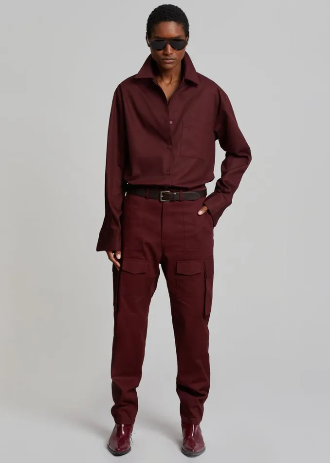 The Frankie Shop Lui Twill Overshirt 8211 Burgundy Women Clothing