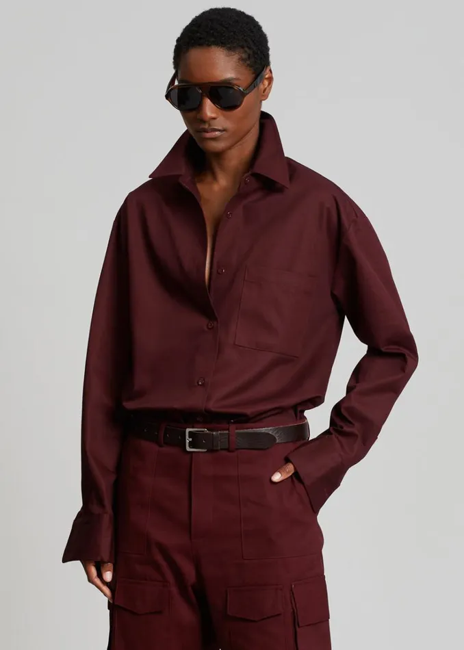 The Frankie Shop Lui Twill Overshirt 8211 Burgundy Women Clothing