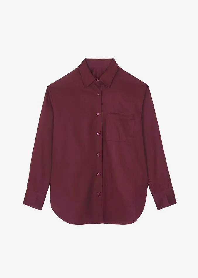The Frankie Shop Lui Twill Overshirt 8211 Burgundy Women Clothing