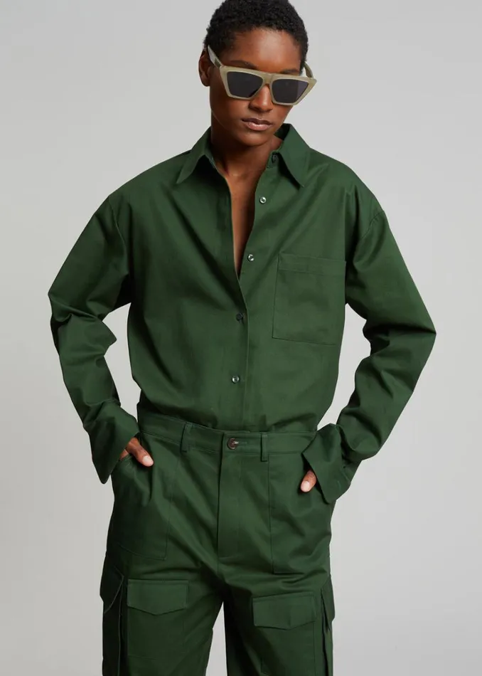 The Frankie Shop Lui Twill Overshirt 8211 Forest Green Women Clothing