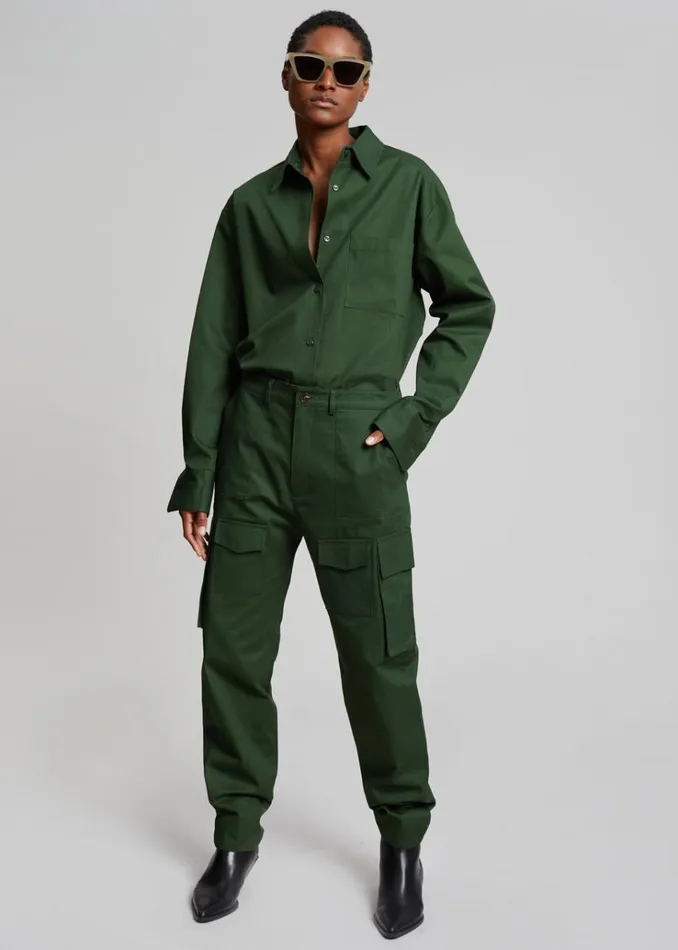 The Frankie Shop Lui Twill Overshirt 8211 Forest Green Women Clothing