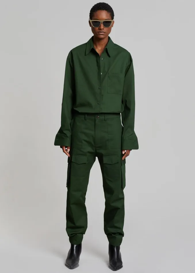 The Frankie Shop Lui Twill Overshirt 8211 Forest Green Women Clothing