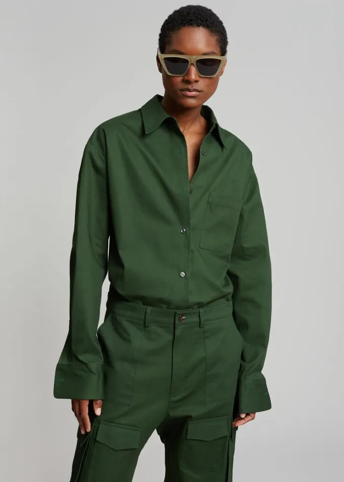 The Frankie Shop Lui Twill Overshirt 8211 Forest Green Women Clothing
