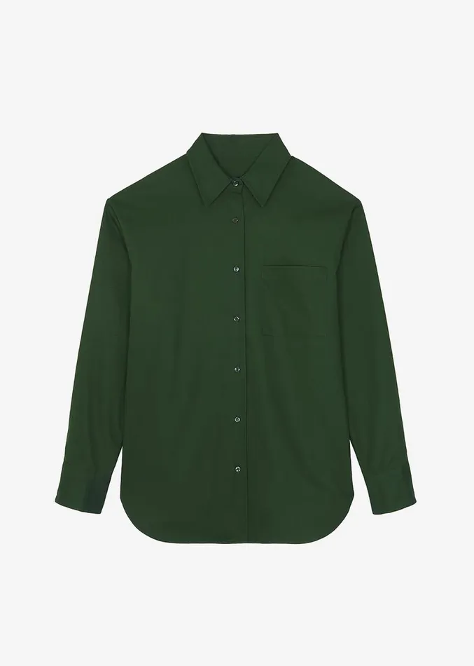The Frankie Shop Lui Twill Overshirt 8211 Forest Green Women Clothing