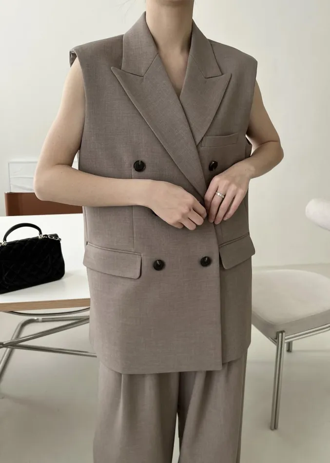 The Frankie Shop Luxor Double Breasted Vest 8211 Taupe Women Outerwear