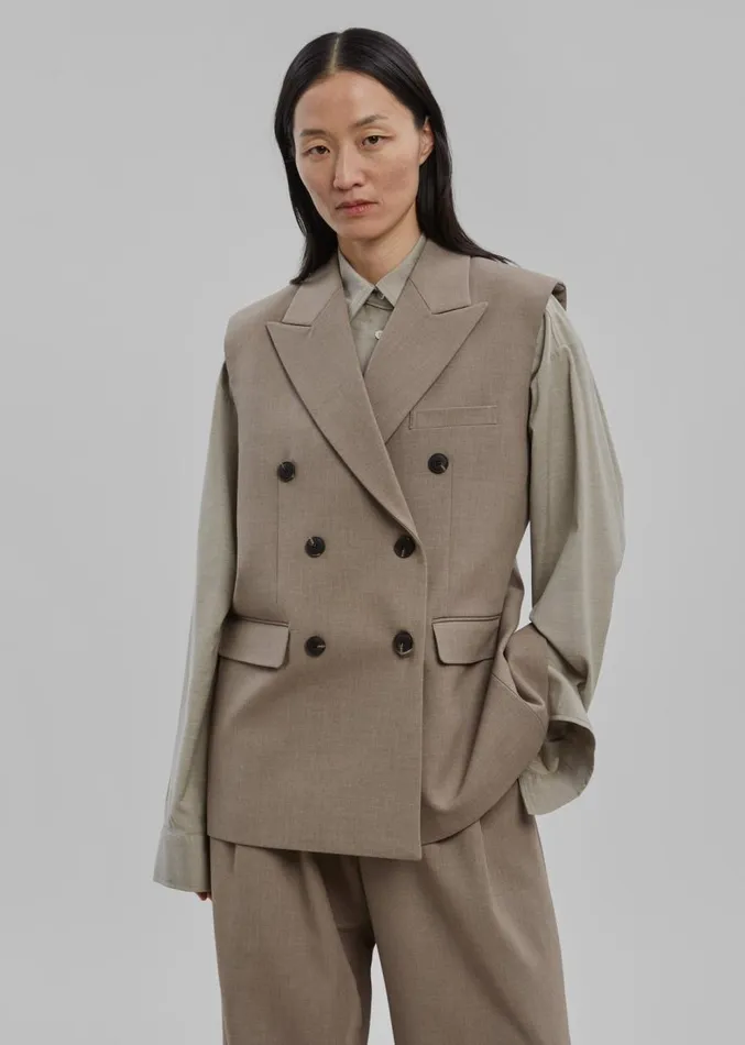 The Frankie Shop Luxor Double Breasted Vest 8211 Taupe Women Outerwear