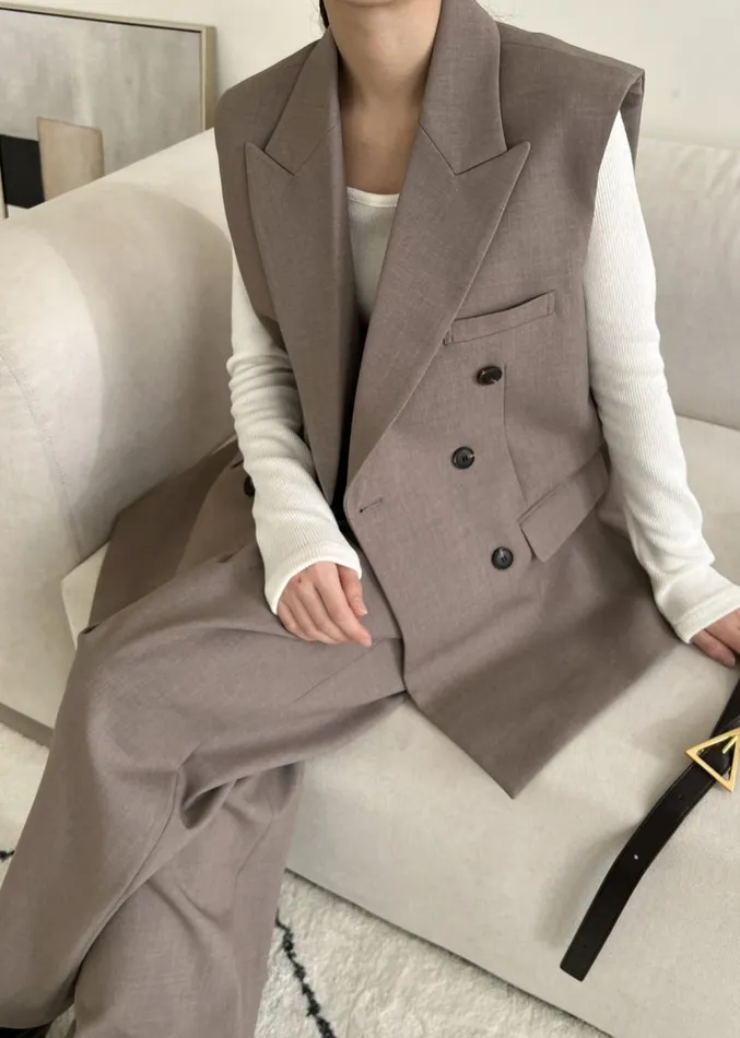 The Frankie Shop Luxor Double Breasted Vest 8211 Taupe Women Outerwear