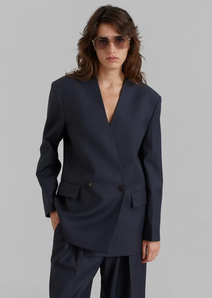 The Frankie Shop Lyxe Collarless Blazer 8211 Charcoal Women Clothing
