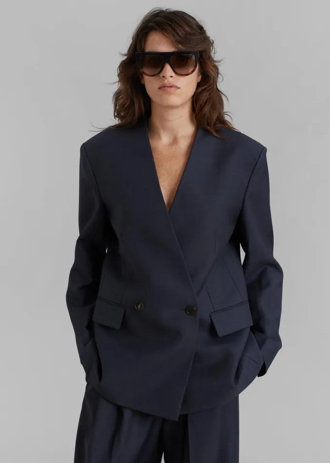 The Frankie Shop Lyxe Collarless Blazer 8211 Charcoal Women Clothing