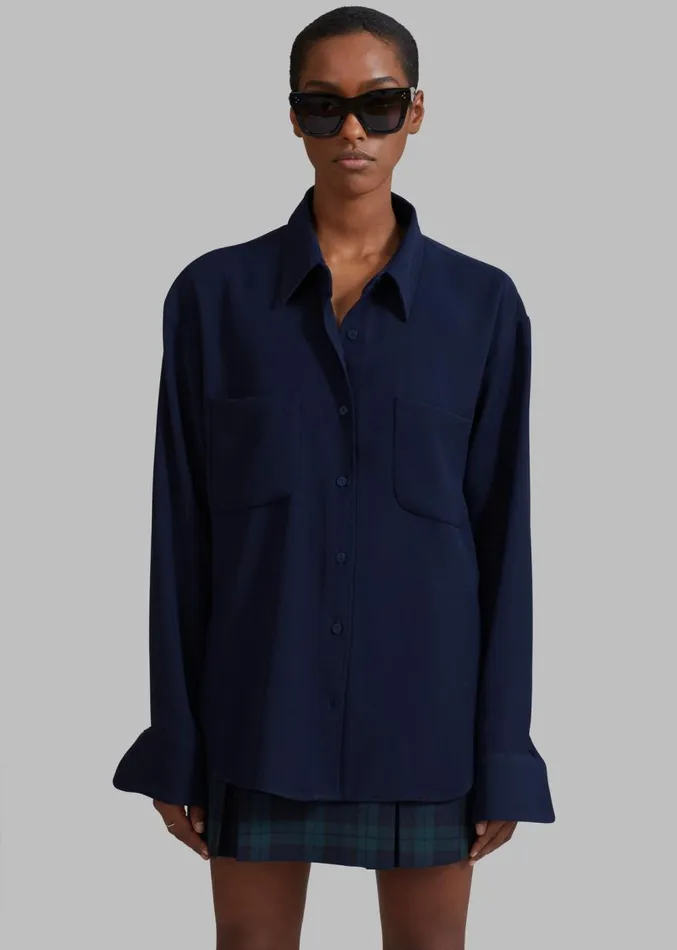 The Frankie Shop Macie Pocket Shirt 8211 Navy Women Tops