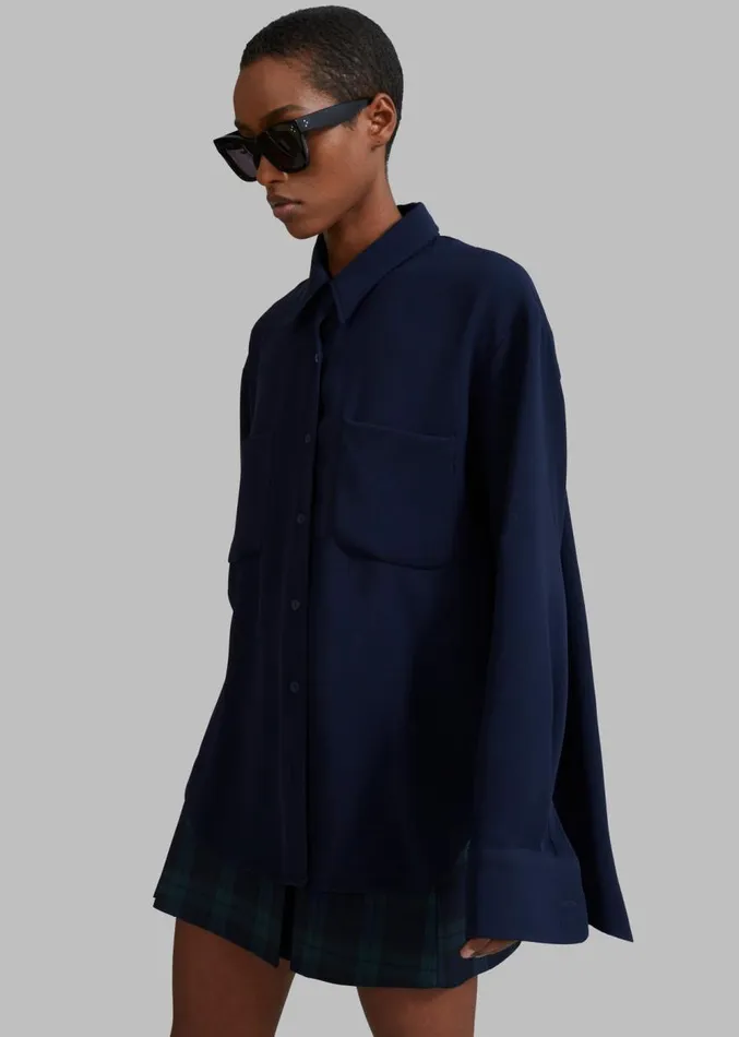 The Frankie Shop Macie Pocket Shirt 8211 Navy Women Tops