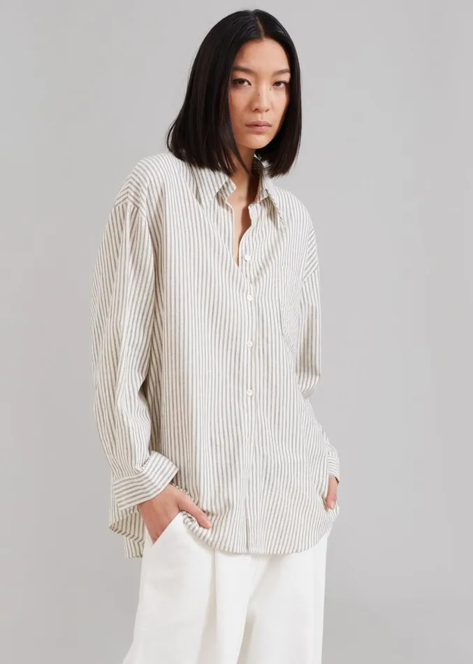 The Frankie Shop Madelen Shirt 8211 Charcoal Stripe Women Clothing