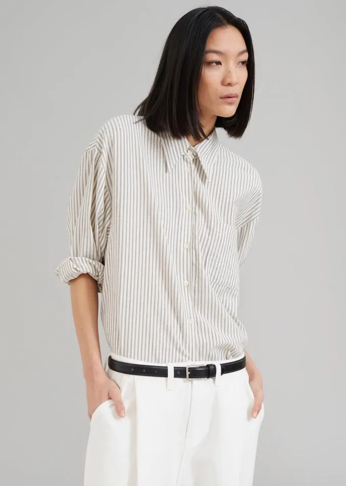The Frankie Shop Madelen Shirt 8211 Charcoal Stripe Women Clothing