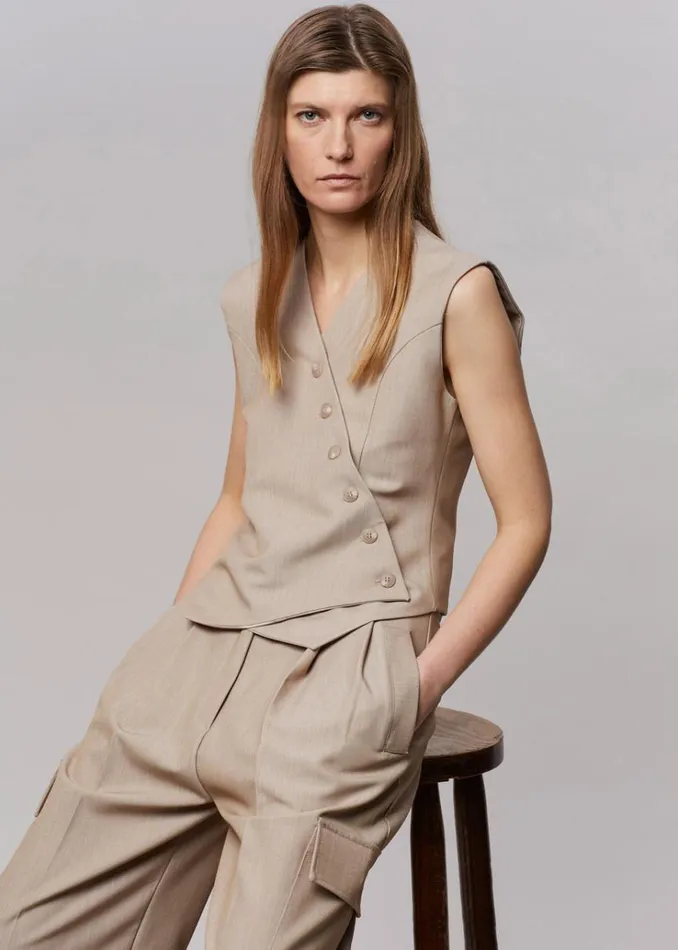 The Frankie Shop Maesa Cross Vest 8211 Taupe Melange Women Outerwear