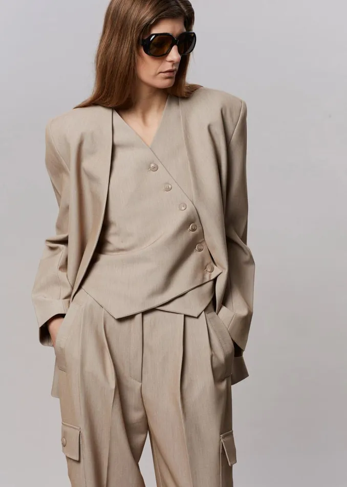 The Frankie Shop Maesa Cross Vest 8211 Taupe Melange Women Outerwear