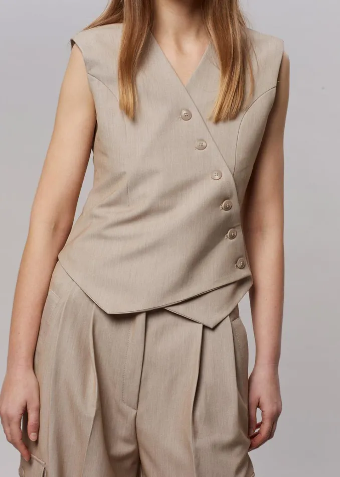 The Frankie Shop Maesa Cross Vest 8211 Taupe Melange Women Outerwear