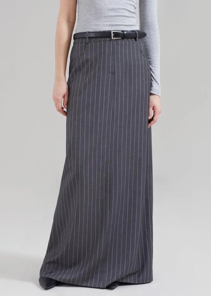 The Frankie Shop Malvo Long Pencil Skirt 8211 Grey Pinstripe Women Clothing