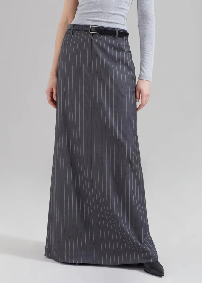 The Frankie Shop Malvo Long Pencil Skirt 8211 Grey Pinstripe Women Clothing