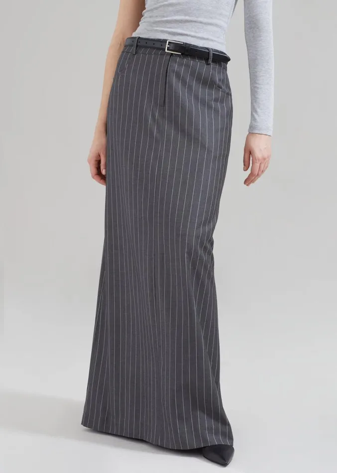 The Frankie Shop Malvo Long Pencil Skirt 8211 Grey Pinstripe Women Clothing