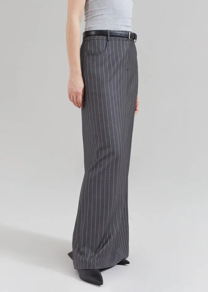 The Frankie Shop Malvo Long Pencil Skirt 8211 Grey Pinstripe Women Clothing