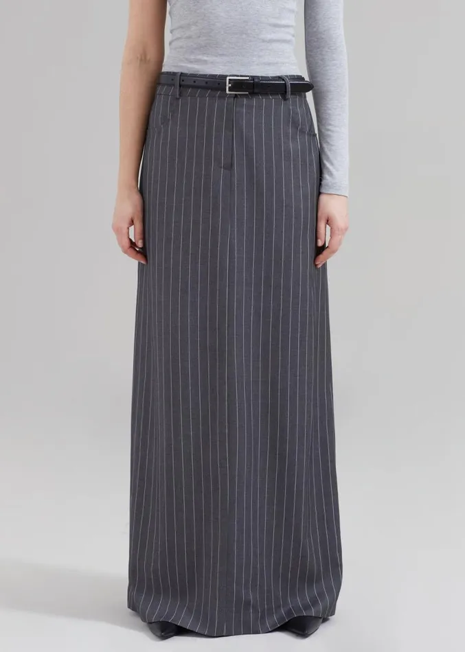 The Frankie Shop Malvo Long Pencil Skirt 8211 Grey Pinstripe Women Clothing