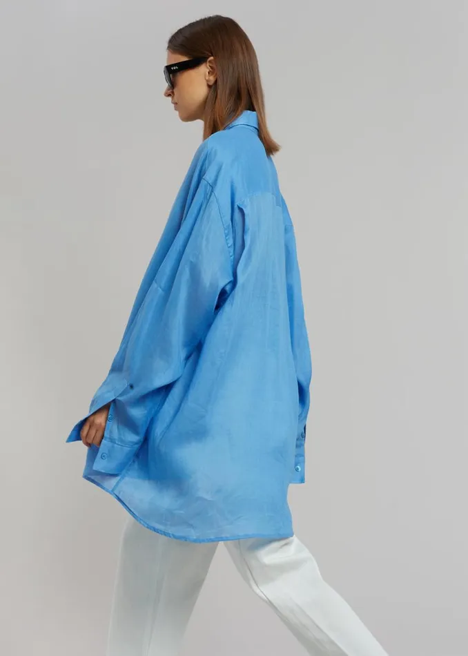 The Frankie Shop Marlow Oversized Linen Shirt 8211 Blue Women Clothing