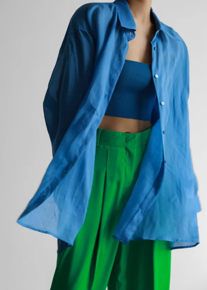 The Frankie Shop Marlow Oversized Linen Shirt 8211 Blue Women Clothing