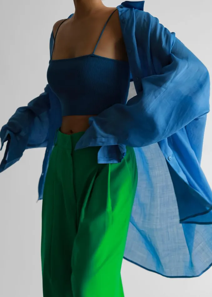 The Frankie Shop Marlow Oversized Linen Shirt 8211 Blue Women Clothing