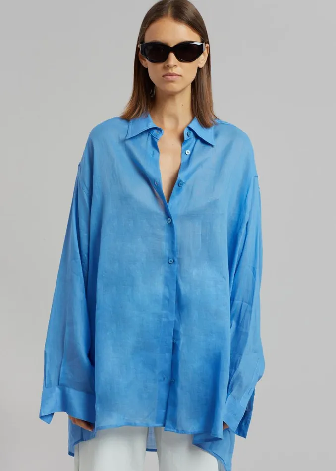 The Frankie Shop Marlow Oversized Linen Shirt 8211 Blue Women Clothing