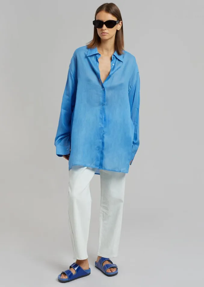The Frankie Shop Marlow Oversized Linen Shirt 8211 Blue Women Clothing
