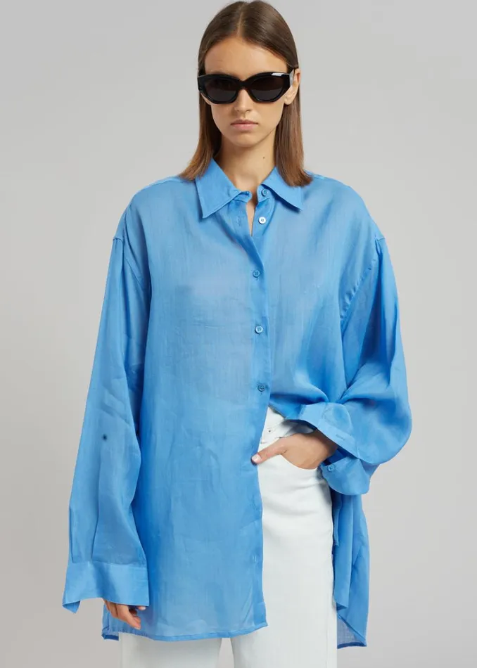 The Frankie Shop Marlow Oversized Linen Shirt 8211 Blue Women Clothing