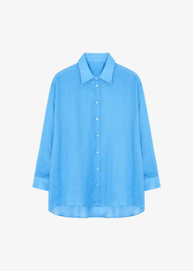 The Frankie Shop Marlow Oversized Linen Shirt 8211 Blue Women Clothing