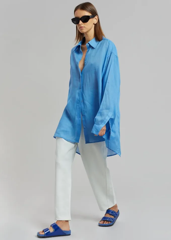 The Frankie Shop Marlow Oversized Linen Shirt 8211 Blue Women Clothing