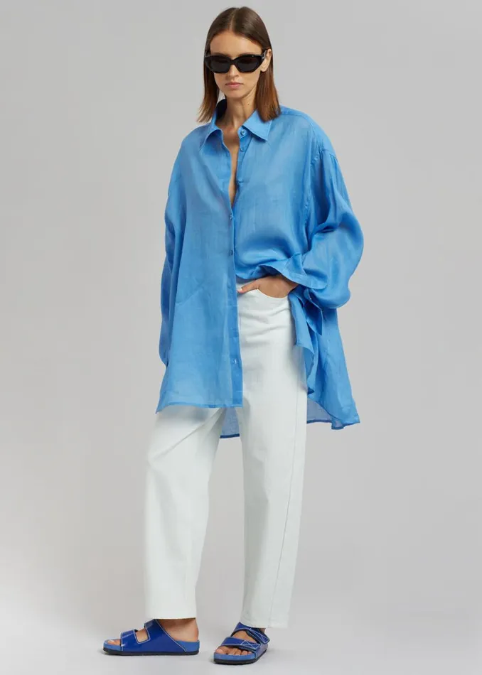The Frankie Shop Marlow Oversized Linen Shirt 8211 Blue Women Clothing