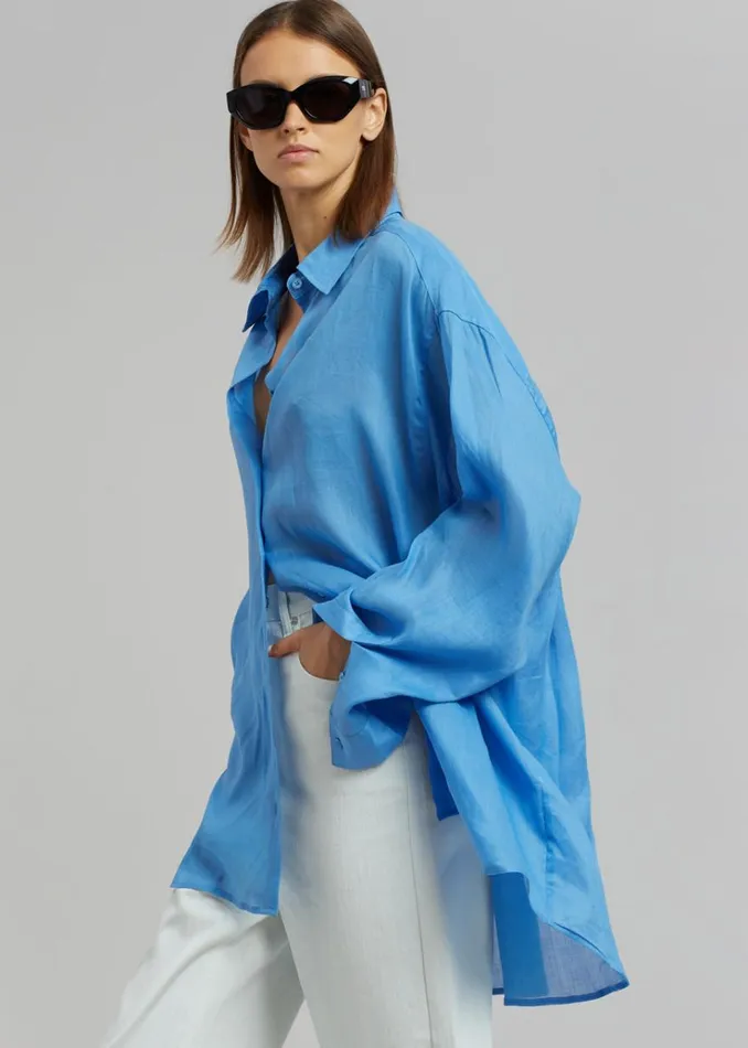 The Frankie Shop Marlow Oversized Linen Shirt 8211 Blue Women Clothing