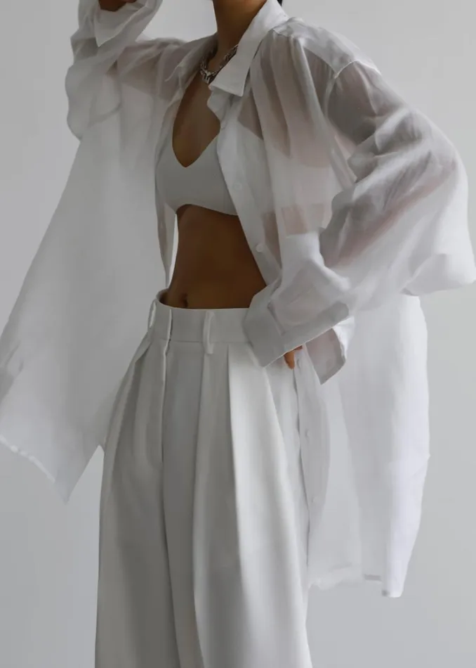 The Frankie Shop Marlow Oversized Linen Shirt 8211 White Women Tops