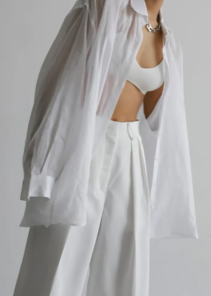 The Frankie Shop Marlow Oversized Linen Shirt 8211 White Women Tops